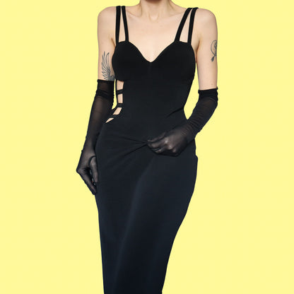 Chic black cut out detail evening dress UK 12