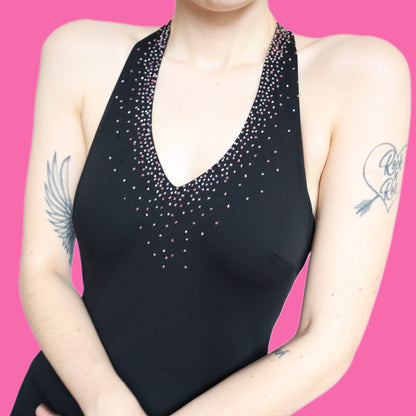 Beautiful black stretch beaded evening dress UK 8