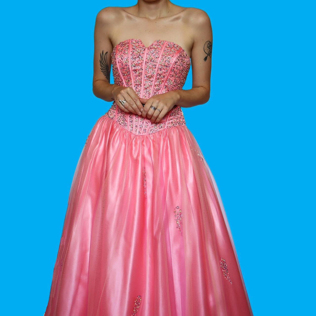 Stunning YVE pink a line sequin corset prom dress UK 14