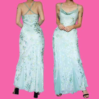 Silk blend floral slip evening dress UK 10