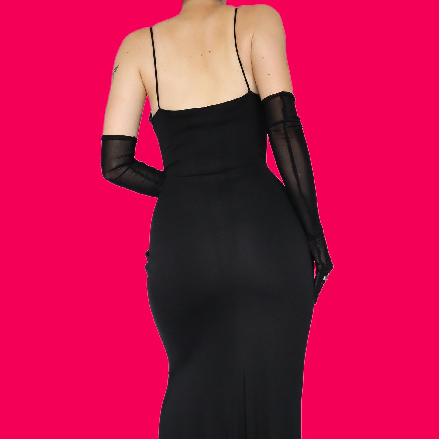 Black YVE London stretch low cut evening dress UK 8 & UK 10