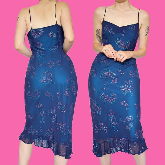 Beautiful blue glittery slip midi dress UK 12