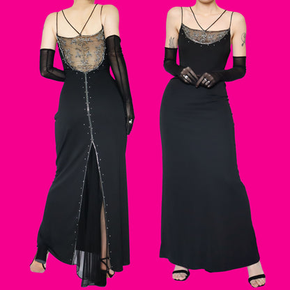 Black beaded evening dress UK 12 & UK 14