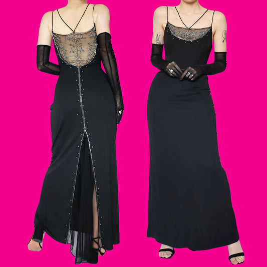 Black beaded evening dress UK 12 & UK 14