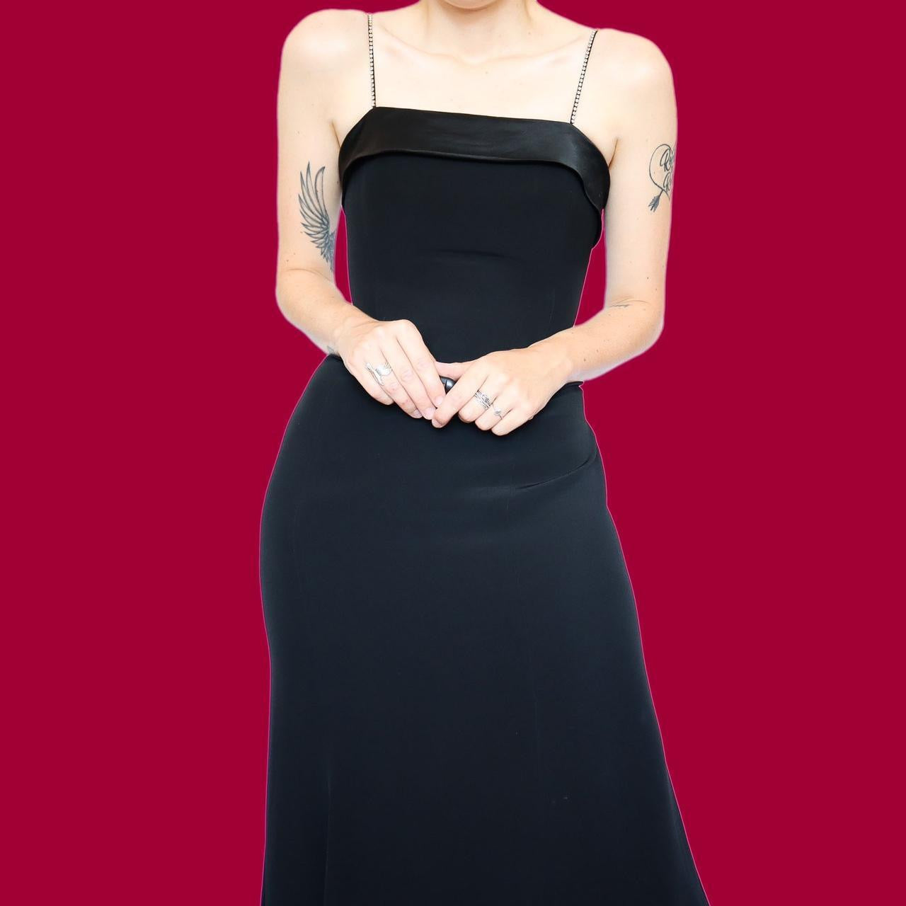 Black diamanté slip evening dress UK 12