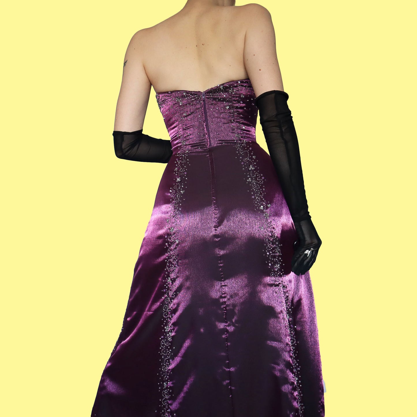 Strapless purple beaded evening dress UK 8-10
