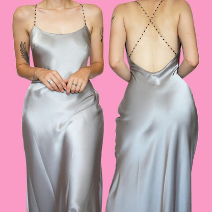 Reversible dark & light grey satin slip dress UK 12