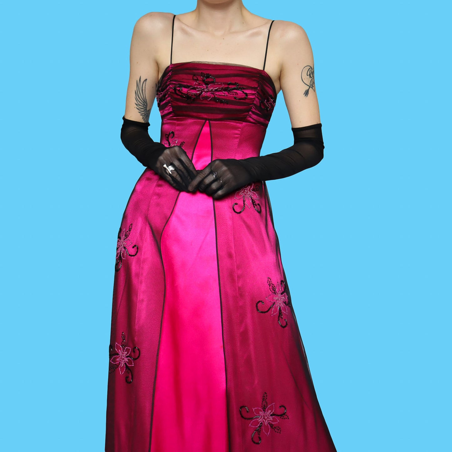 Pink beaded evening dress UK 8