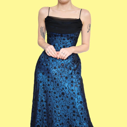 Stunning blue glittery floral evening dress UK 8