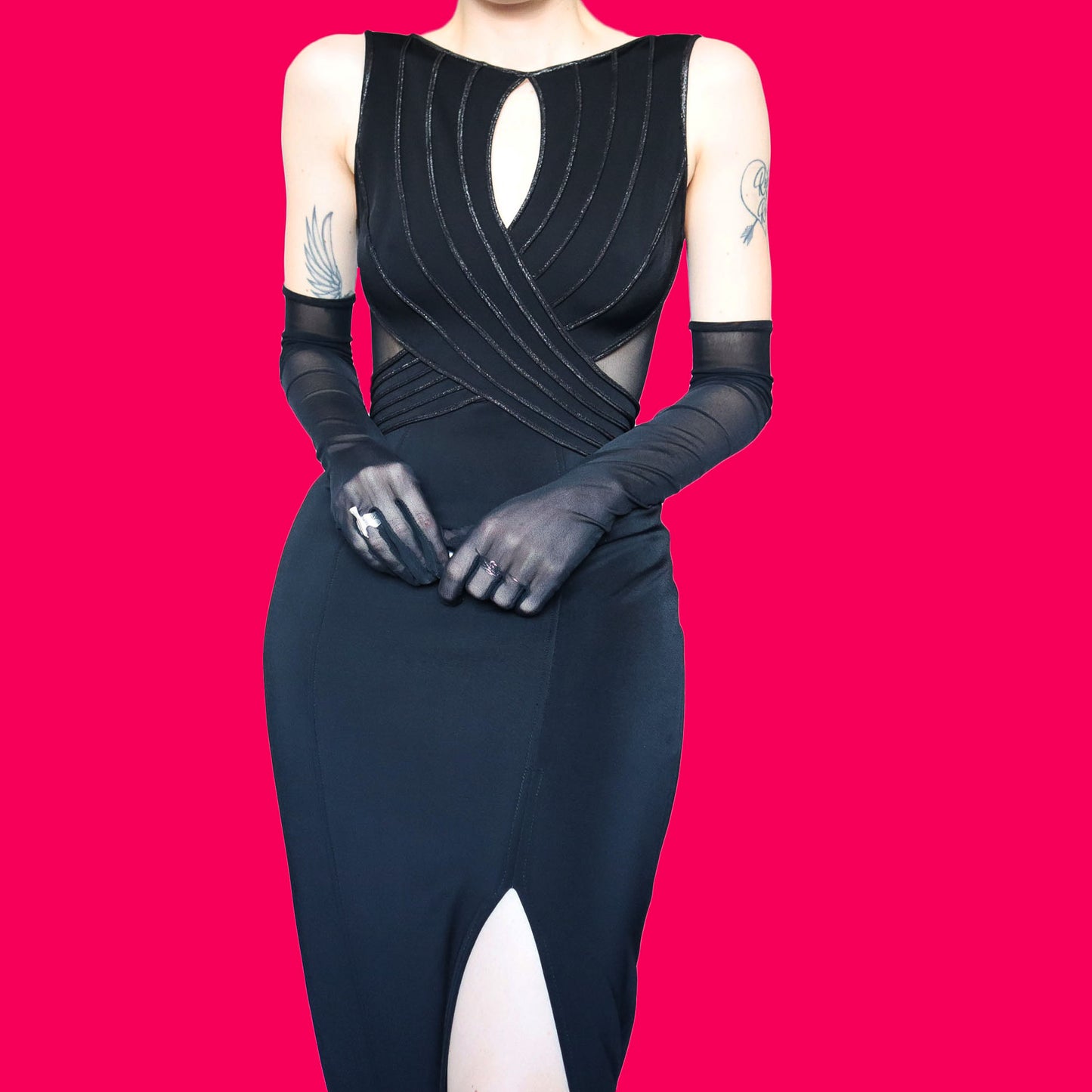 Tadashi black stretch evening dress UK S