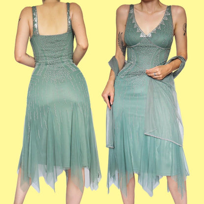 Beaded party midi dress with shawl UK 12