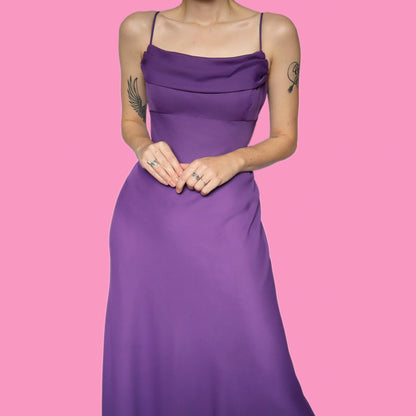 Purple chiffon evening prom dress UK 16