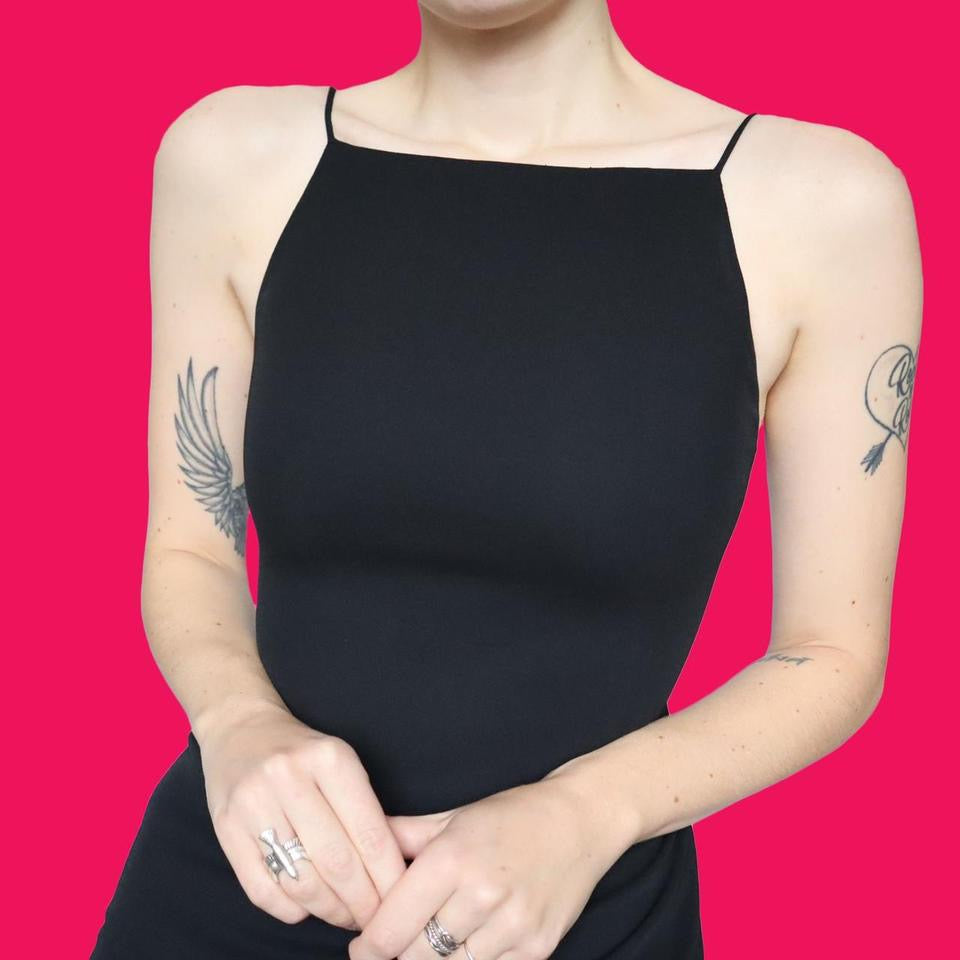 Black lace up back evening dress UK 10