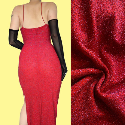 Red glitter stretch evening dress UK 12