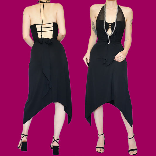 Chic black diamanté midi dress UK 10
