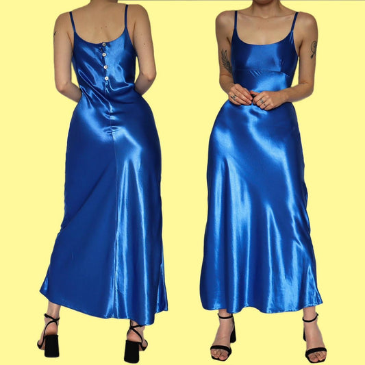 Beautiful blue satin slip evening dress UK 12