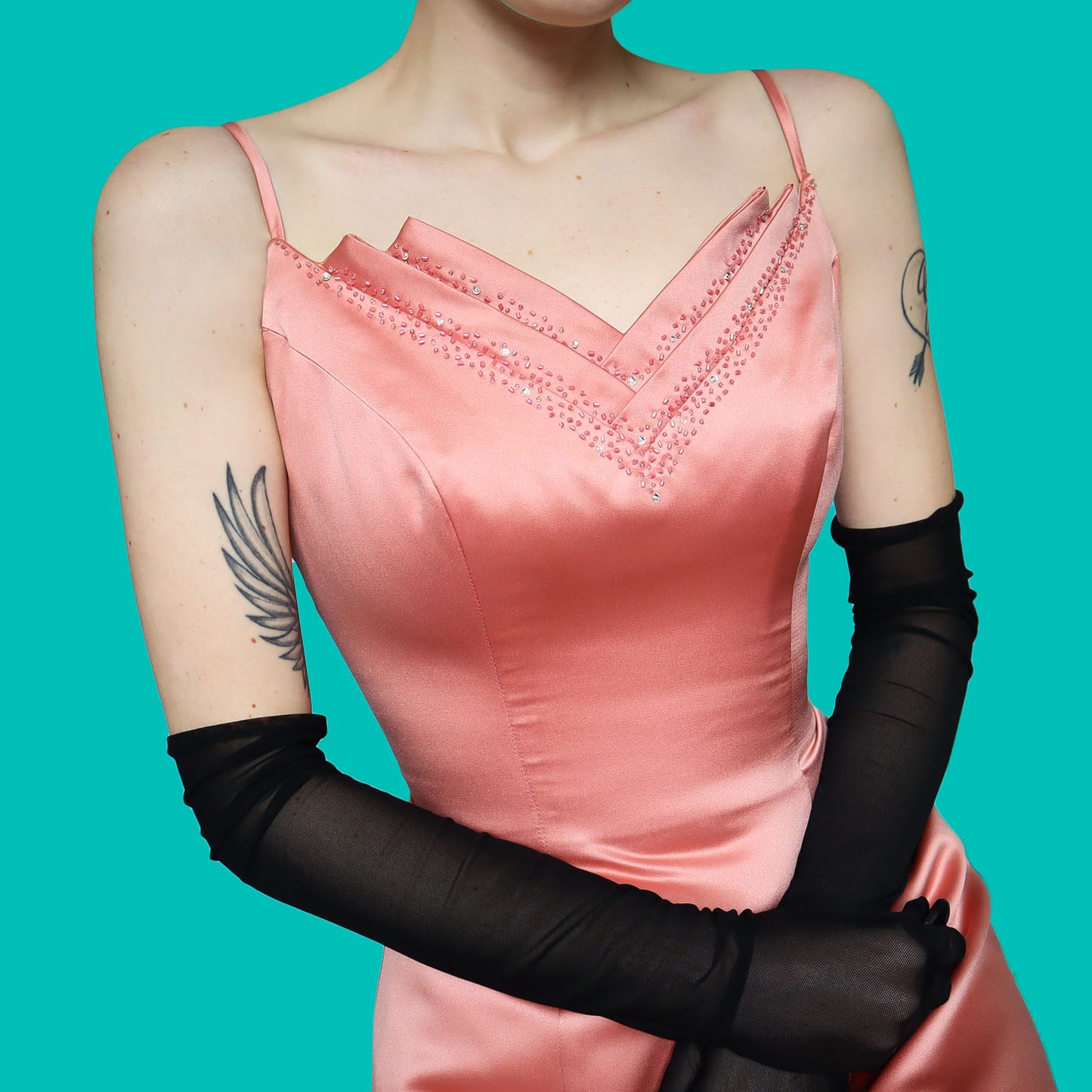 Peachy a-line beaded evening dress UK 10