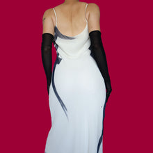 Load image into Gallery viewer, White After Six paint stroke print slip evening dress UK 12
