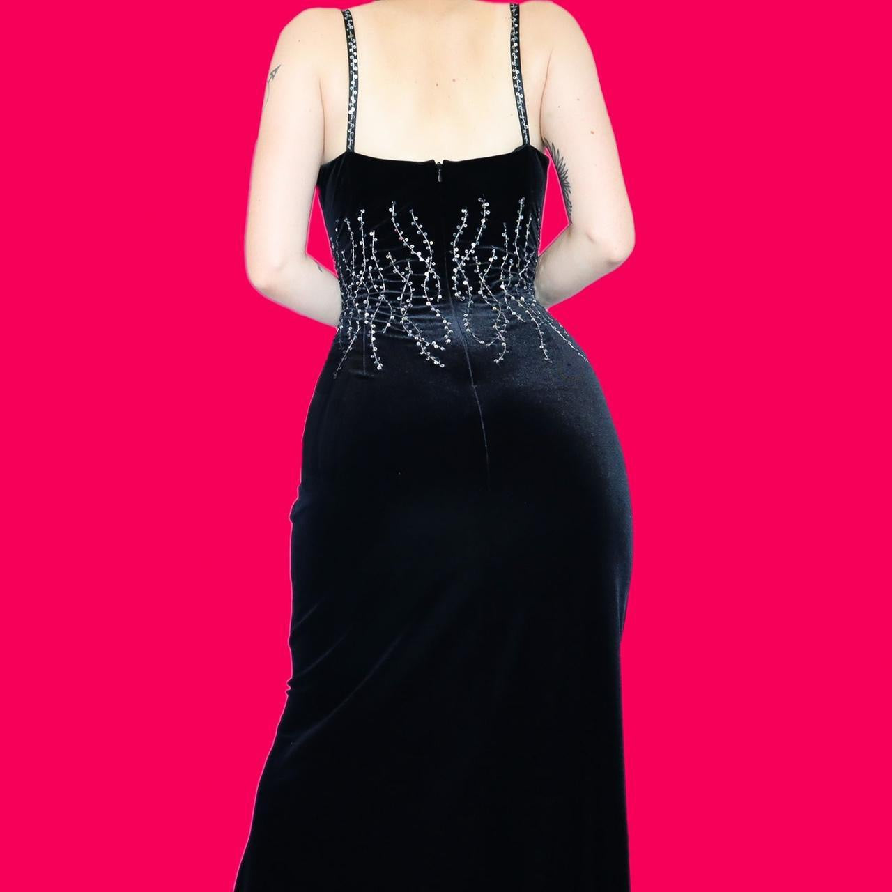 Black velvet sequin slip evening dress UK 12