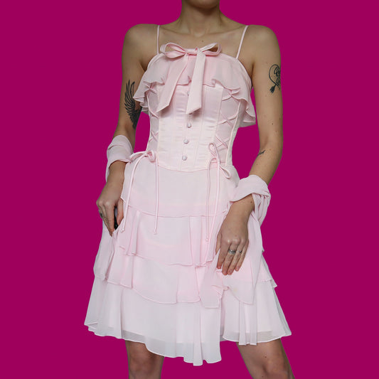 Pink YVE corset dress with shawl UK 12