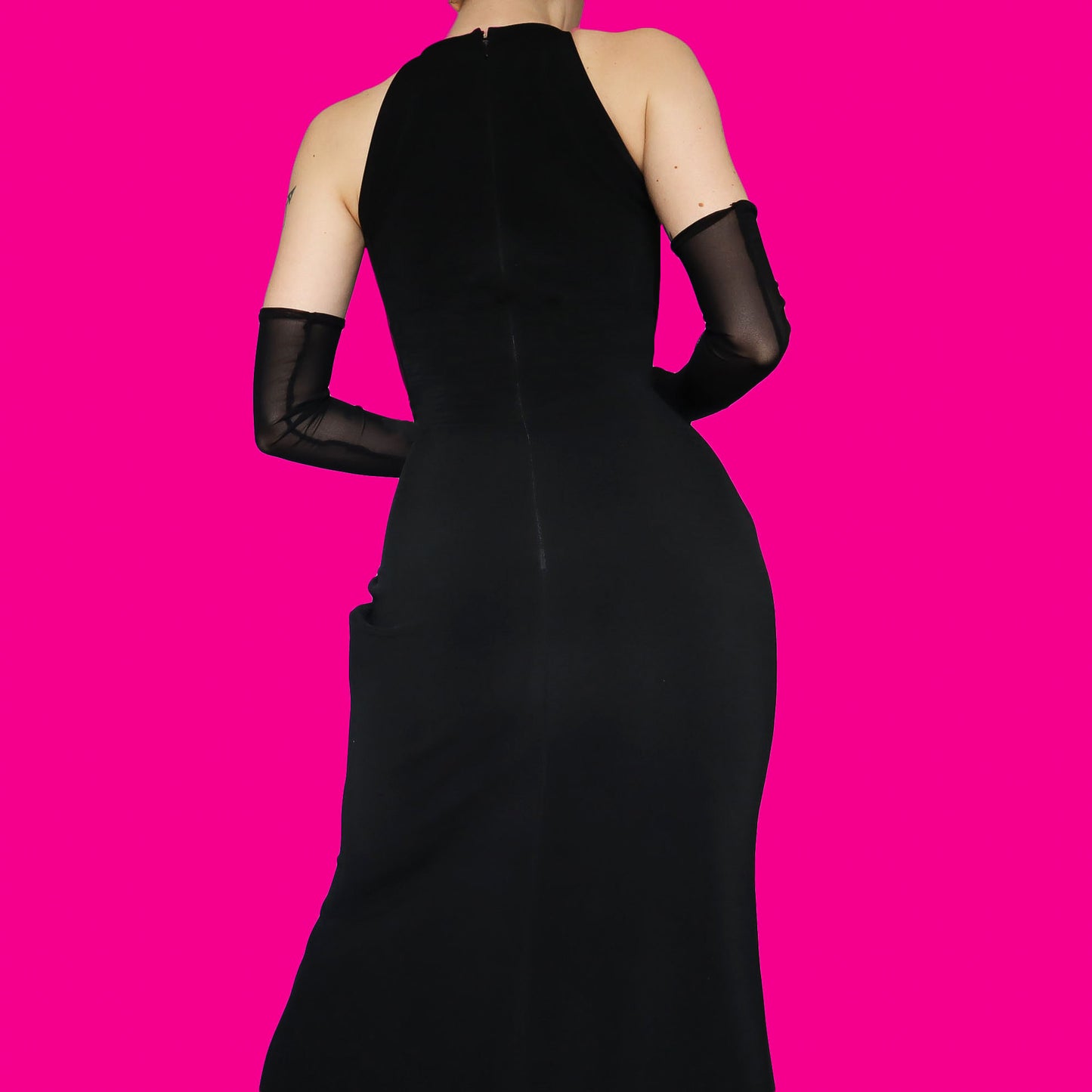 Chic black diamanté detail evening dress UK 14