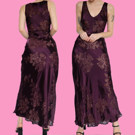 Beautiful silk blend purple evening dress UK 14