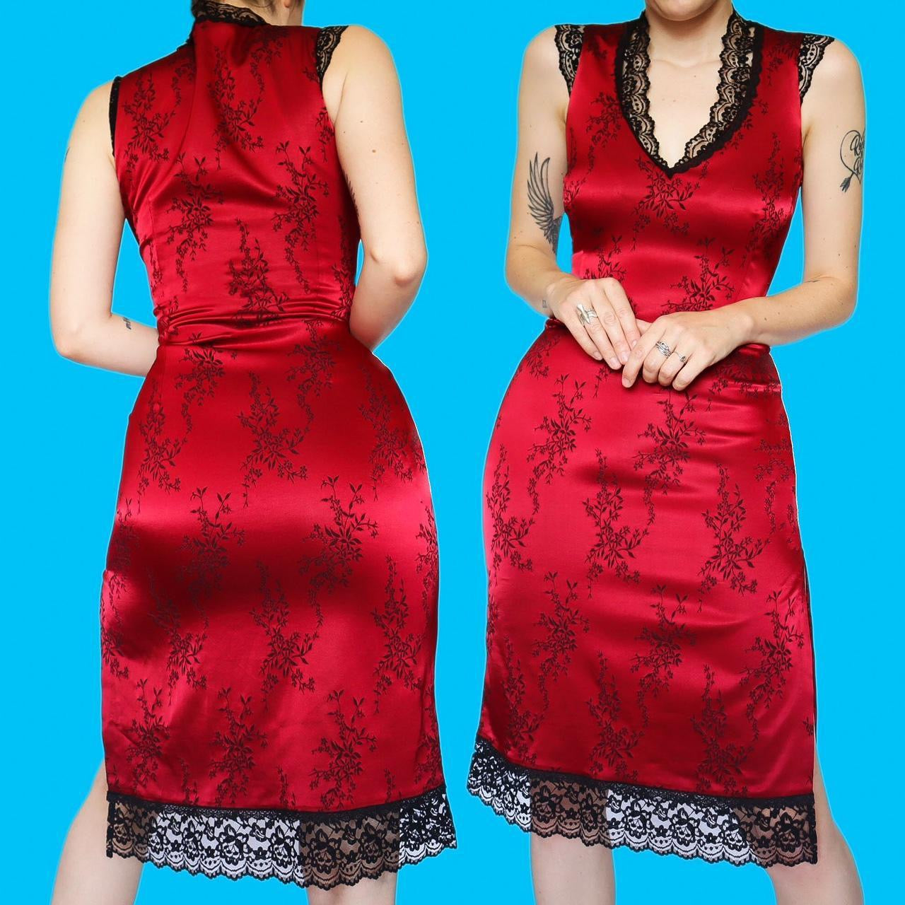 Designer Nick Coleman red floral lace dress UK 14