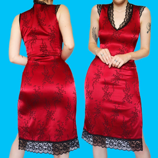 Designer Nick Coleman red floral lace dress UK 14
