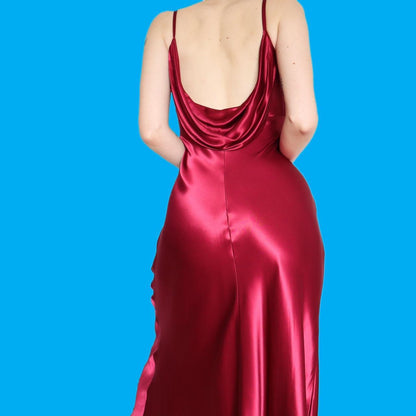 Beautiful red satin low back midi slip dress UK 10