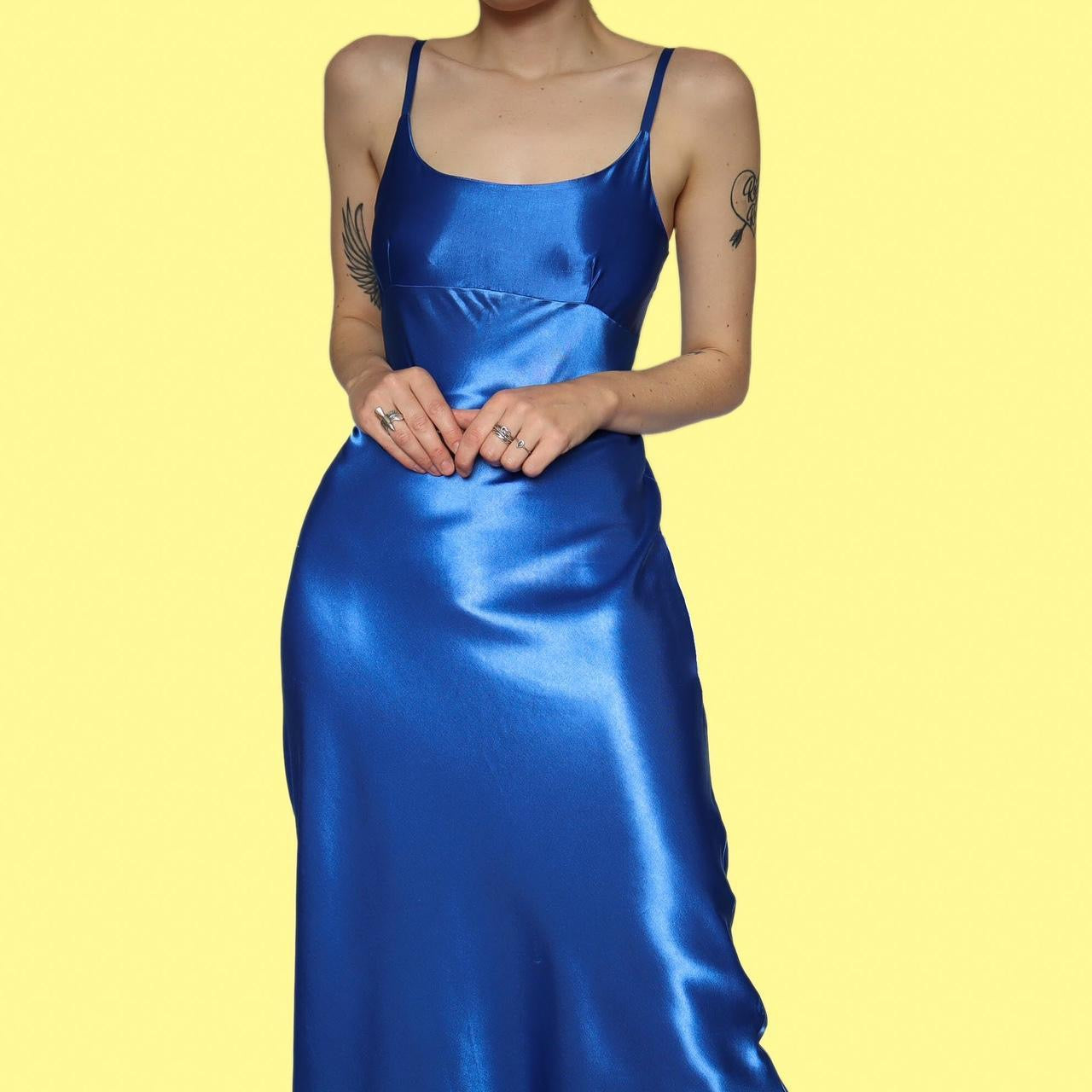 Beautiful blue satin slip evening dress UK 12