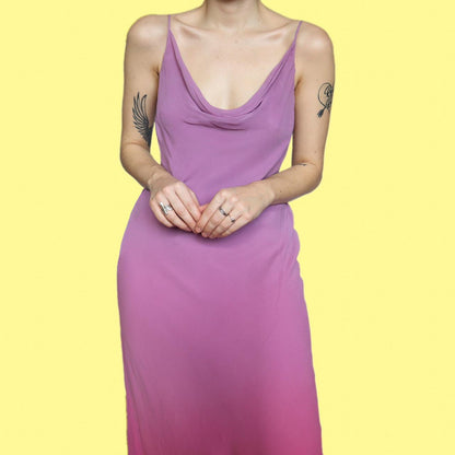 Stunning 100% silk chiffon slip ombre midi dress UK 12