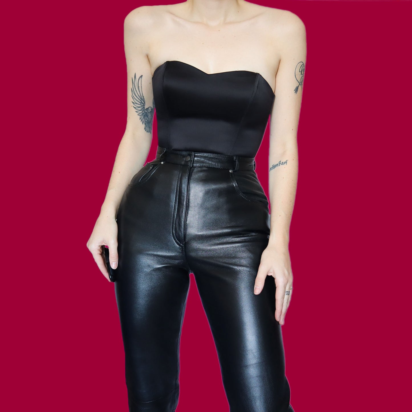 Black 100% real leather trousers UK 8