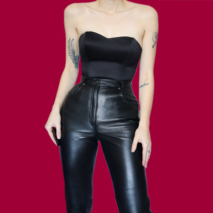 Black 100% real leather trousers UK 8