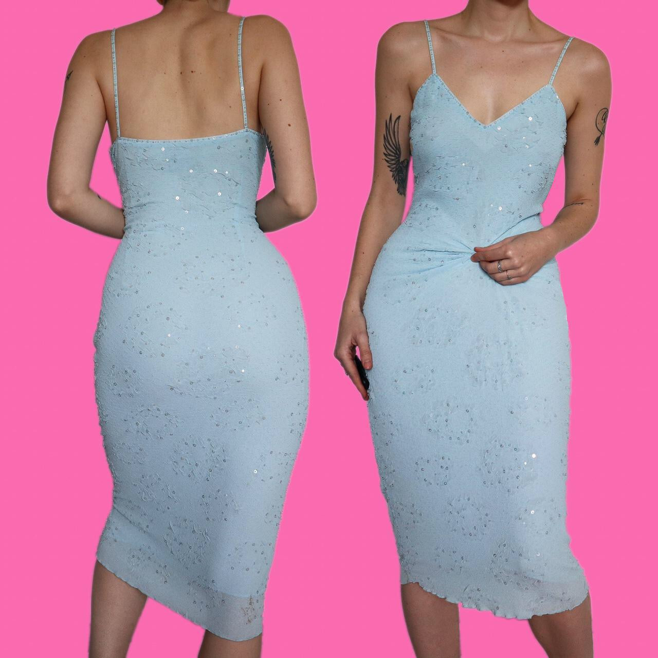 Stunning Frank Usher baby blue sequin party dress UK 12