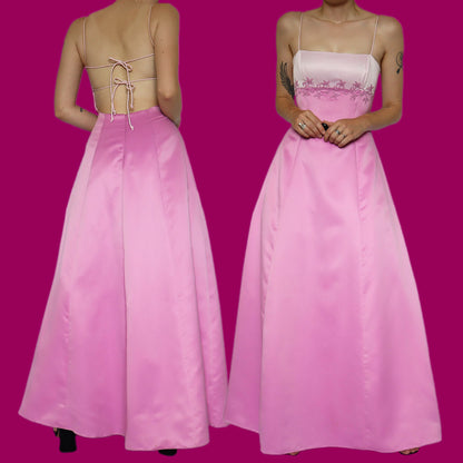 Beautiful pink a line low back evening prom dress UK 10