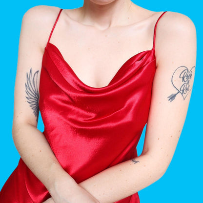 Beautiful red satin slip evening dress UK 12