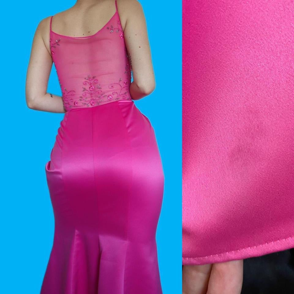 Stunning fuchsia pink sheer detail evening dress UK 12