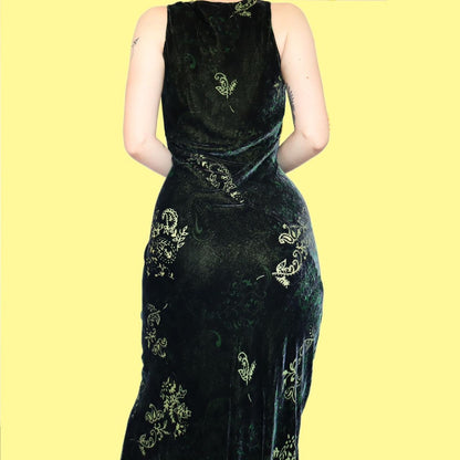 Green velvet silk blend maxi dress UK 12