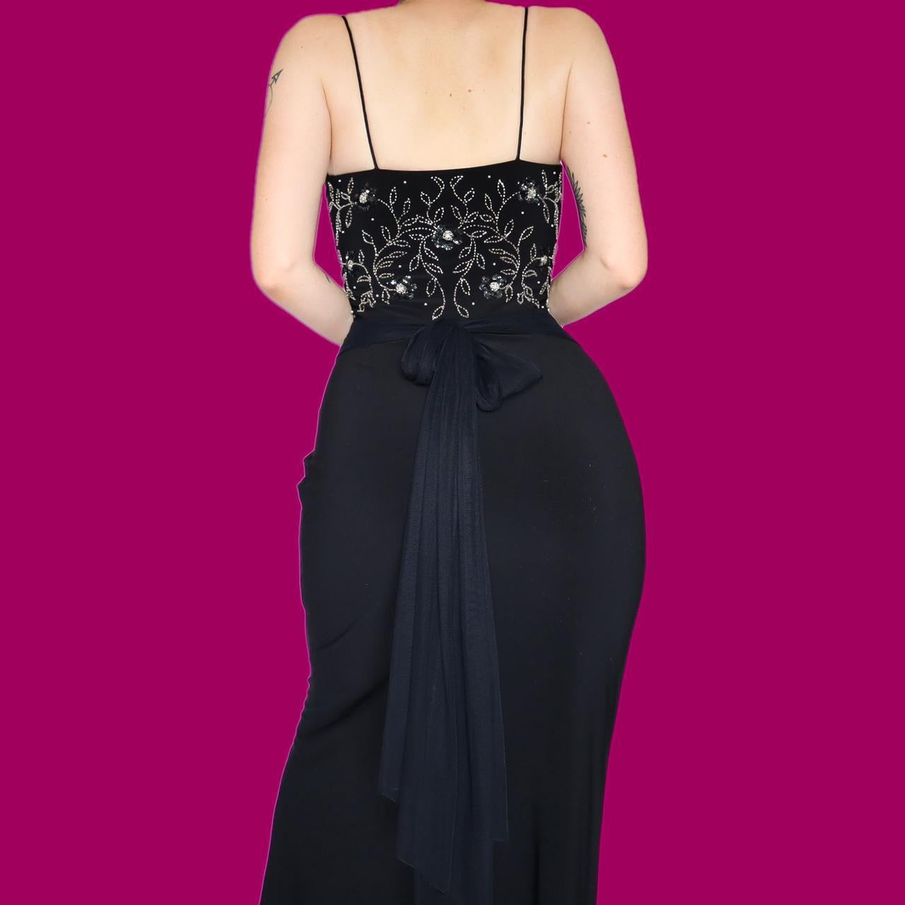 Black Dave & Johnny stretch beaded evening dress UK 16