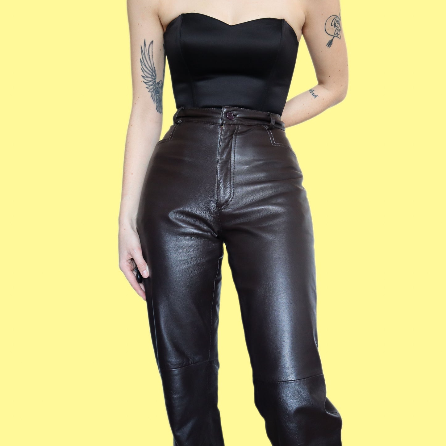 Stunning chic brown 100% real leather trousers UK 12