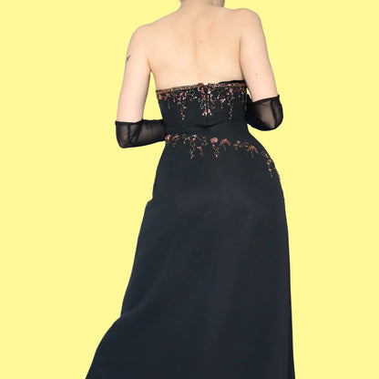 Black strapless sequin & bead evening dress UK 10