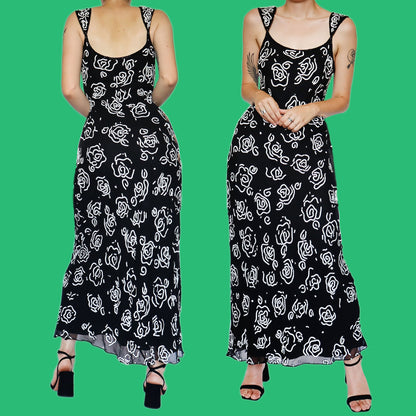 Black 100% Silk Sequin Evening Dress UK 14