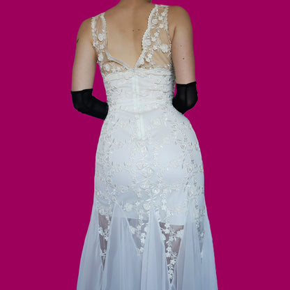 White lace evening wedding dress UK 10