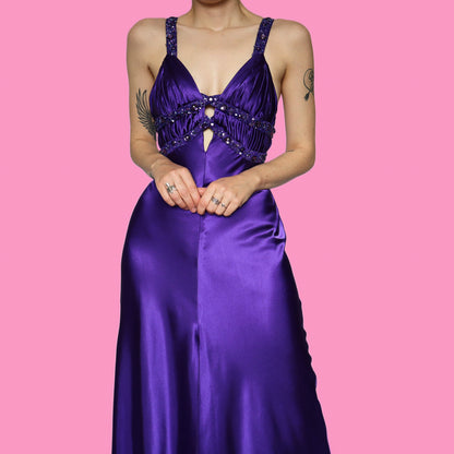 Stunning purple satin evening dress UK 10