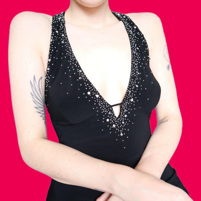 Beautiful black stretch evening dress UK 14