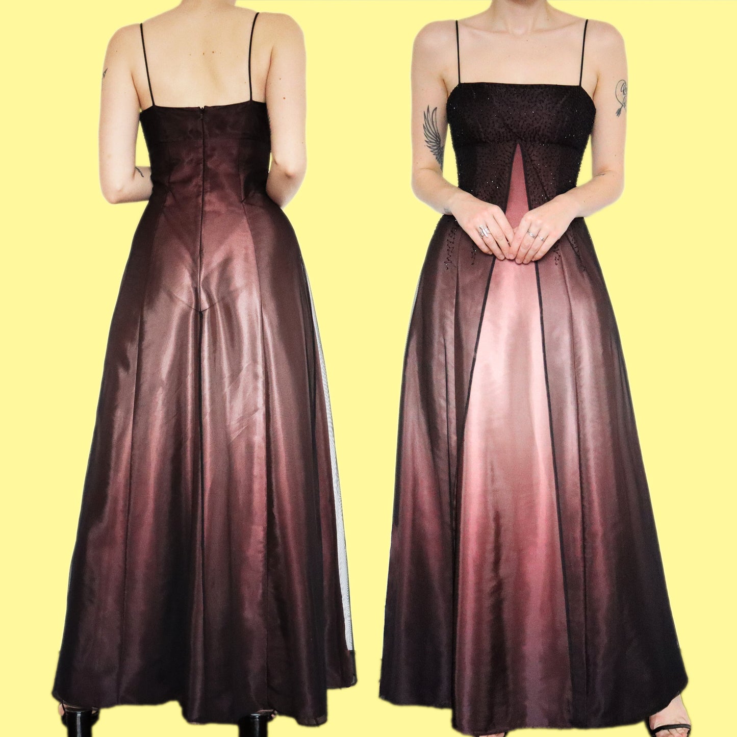 Stunning ombré satin beaded evening dress UK 10