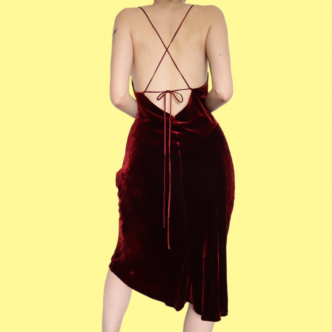 Stunning silk blend dark red velvet slip midi dress UK 14