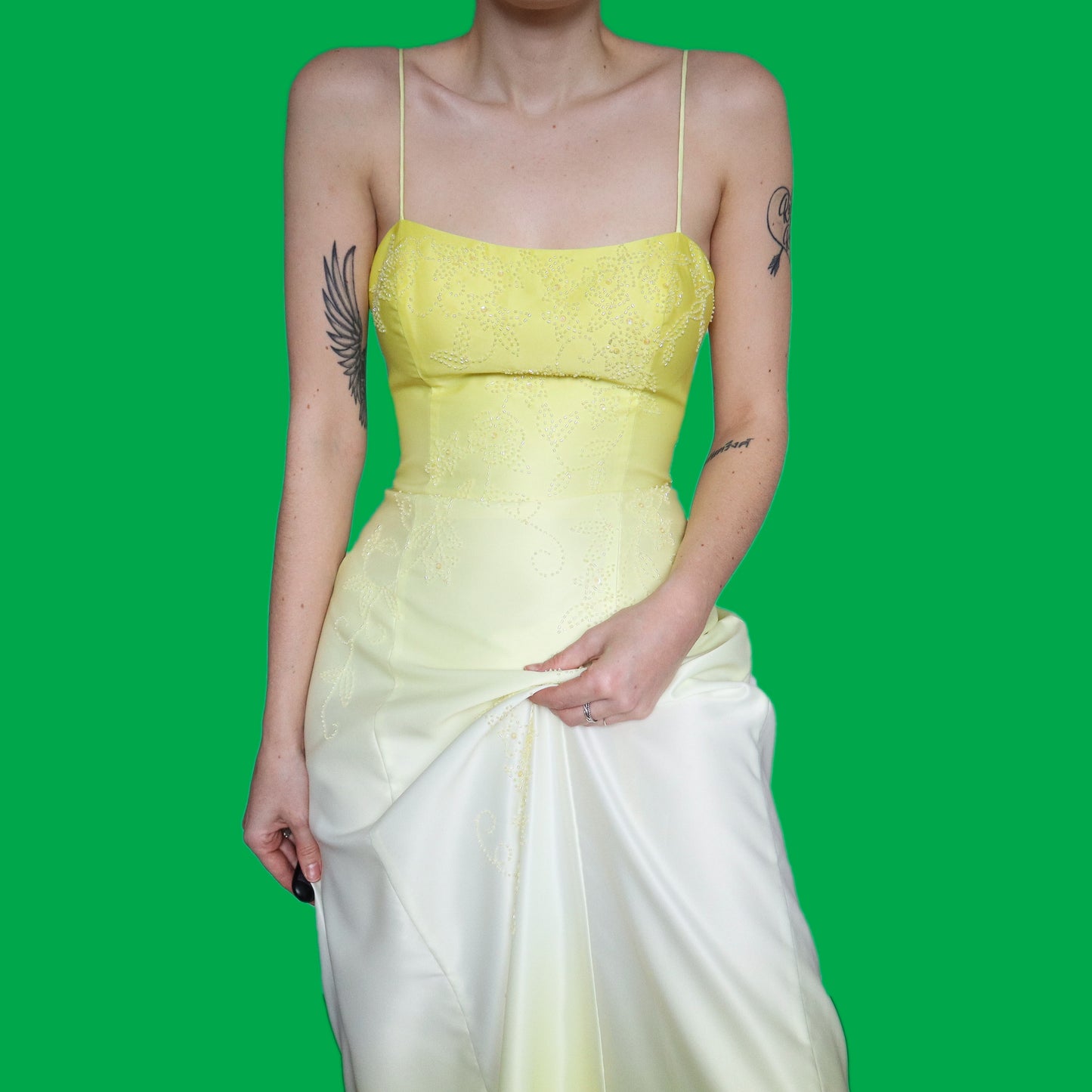 Beautiful yellow ombré beaded evening dress UK 12