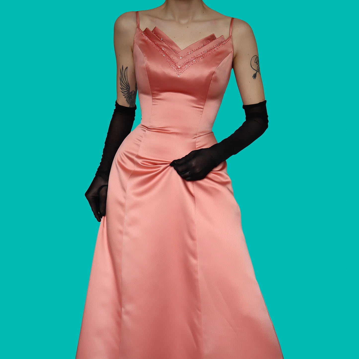 Peachy a-line beaded evening dress UK 10