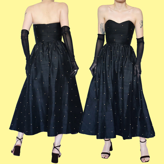 Black 100% silk strapless evening dress UK 8-10